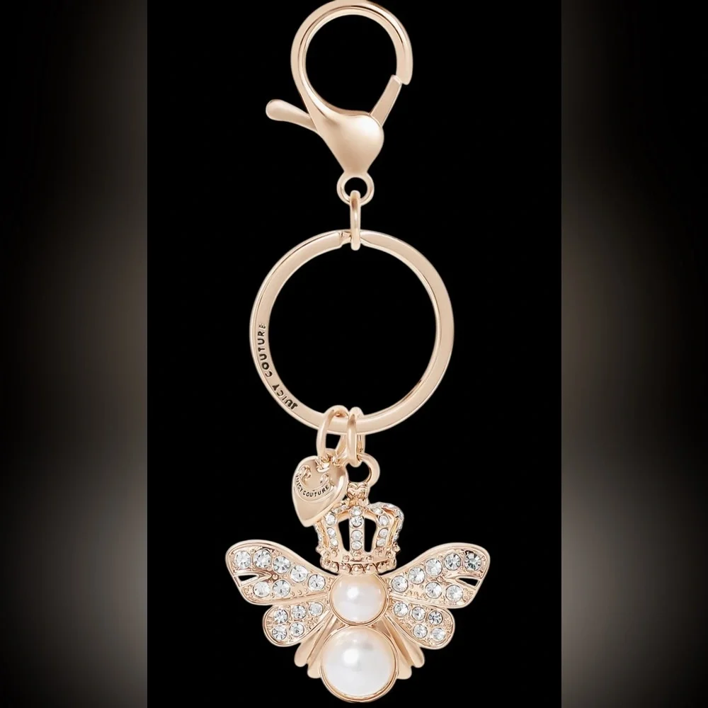 Juicy Couture Gold Keychain with Crown and Heart Charms